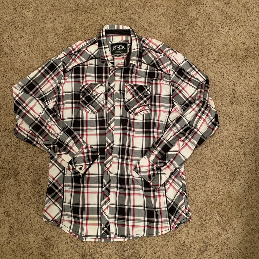 Buckle Plaid Button Down Shirt